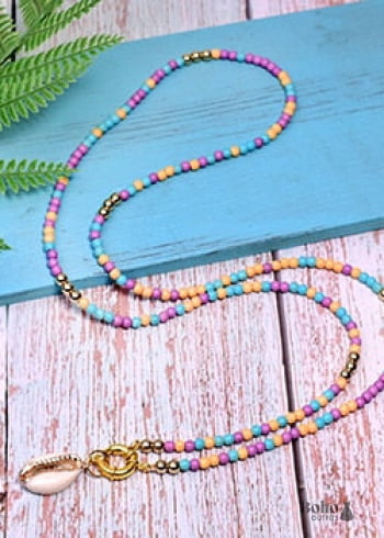 Boho Necklace, Long Blue Hippie Shell